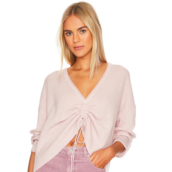 525 Ruched Front Cashmere Pullover in Rose Pink Size Medium / Large - Picture 1 of 3